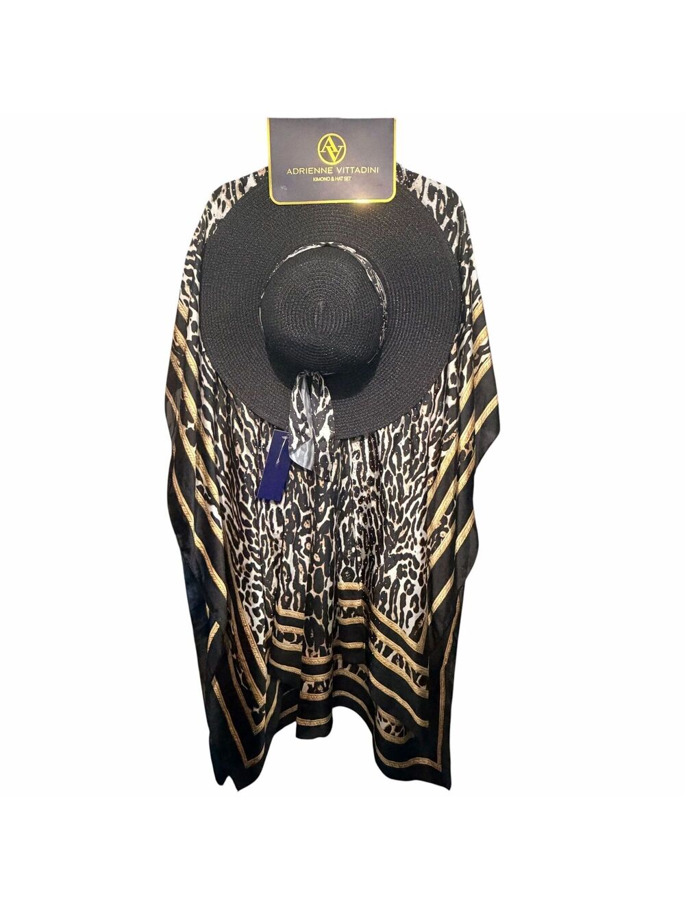 NWT Adrienne Vittadini Hat and matching kimono in black